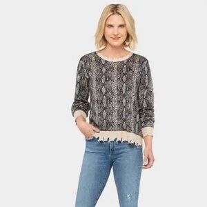FATE Vici Sweater Destroyed Snake Print Crewneck Pullover